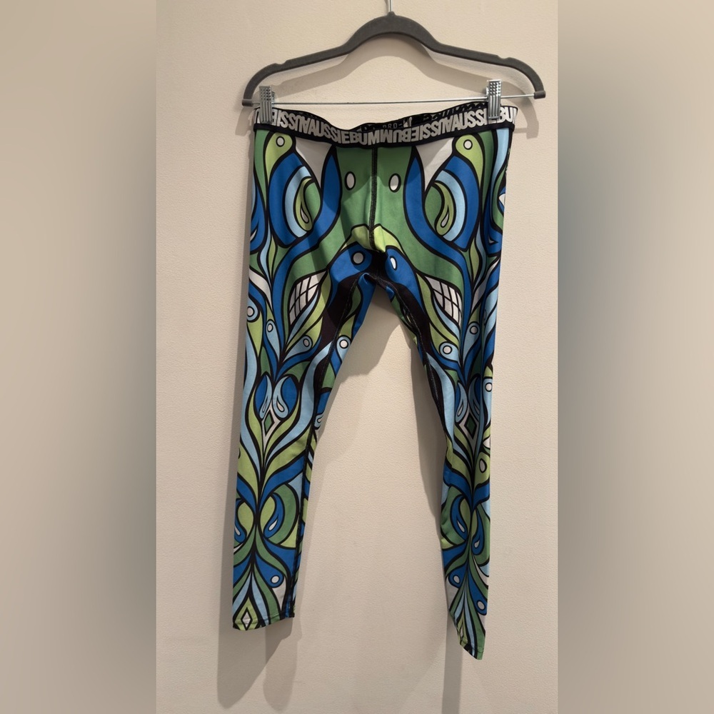 AussieBum Pro-Fit Leggings Spandex Blue, Green, Black & White Size Large Mens